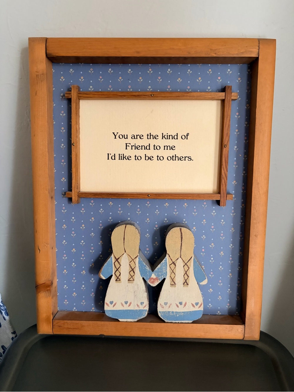 Vintage Folk Art Friendship Shadow Box Cottagecore Americana Rustic Decor 80โs
